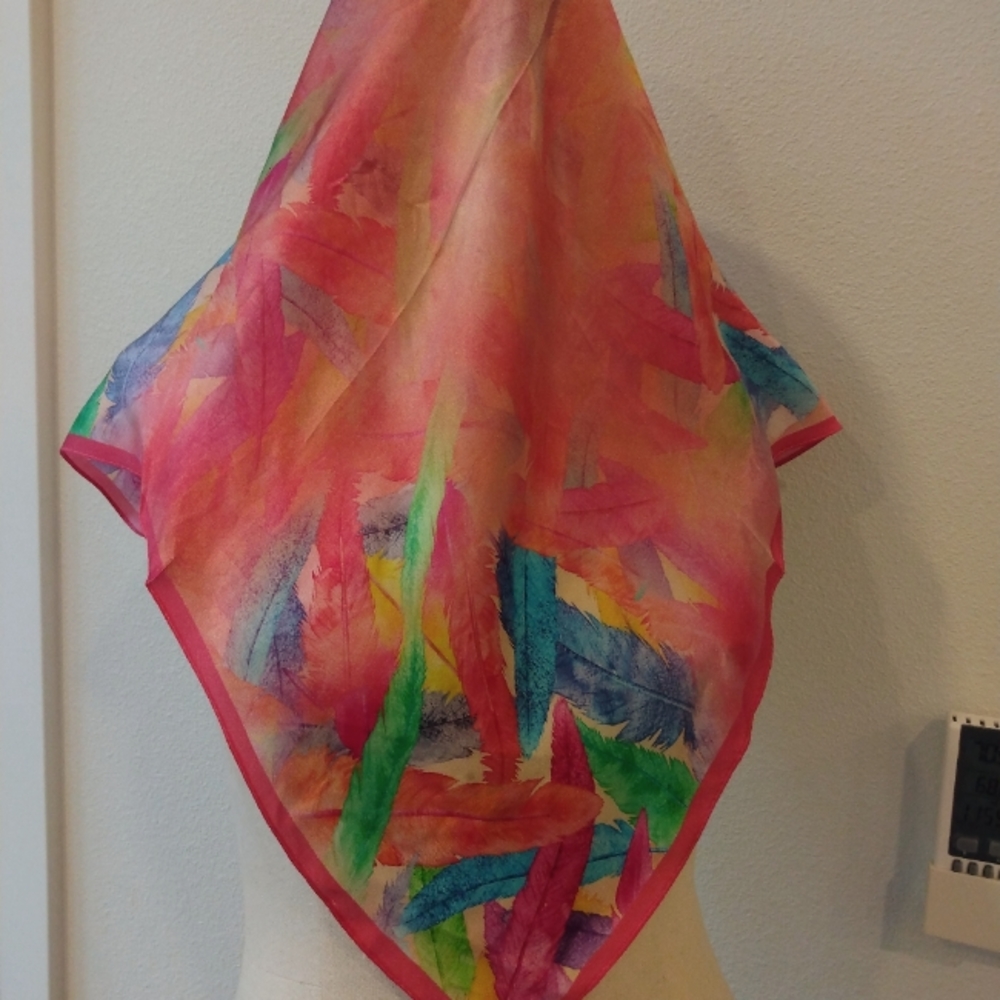 Silk Scarf Feather Motif NWT